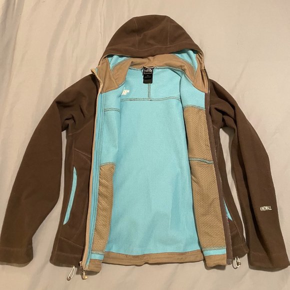 The North Face Windwall Fleece Mid-Layer w/Hood, Brown & Teal, Size S - Picture 3 of 6